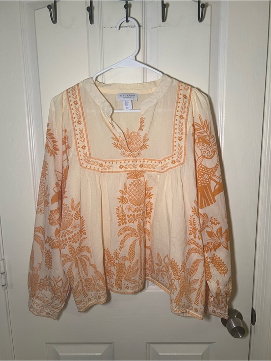 Calypso St. Barth Tops - Calypso St. Barth 100% Cotton Tropical Print Peasant Blouse Large Boho